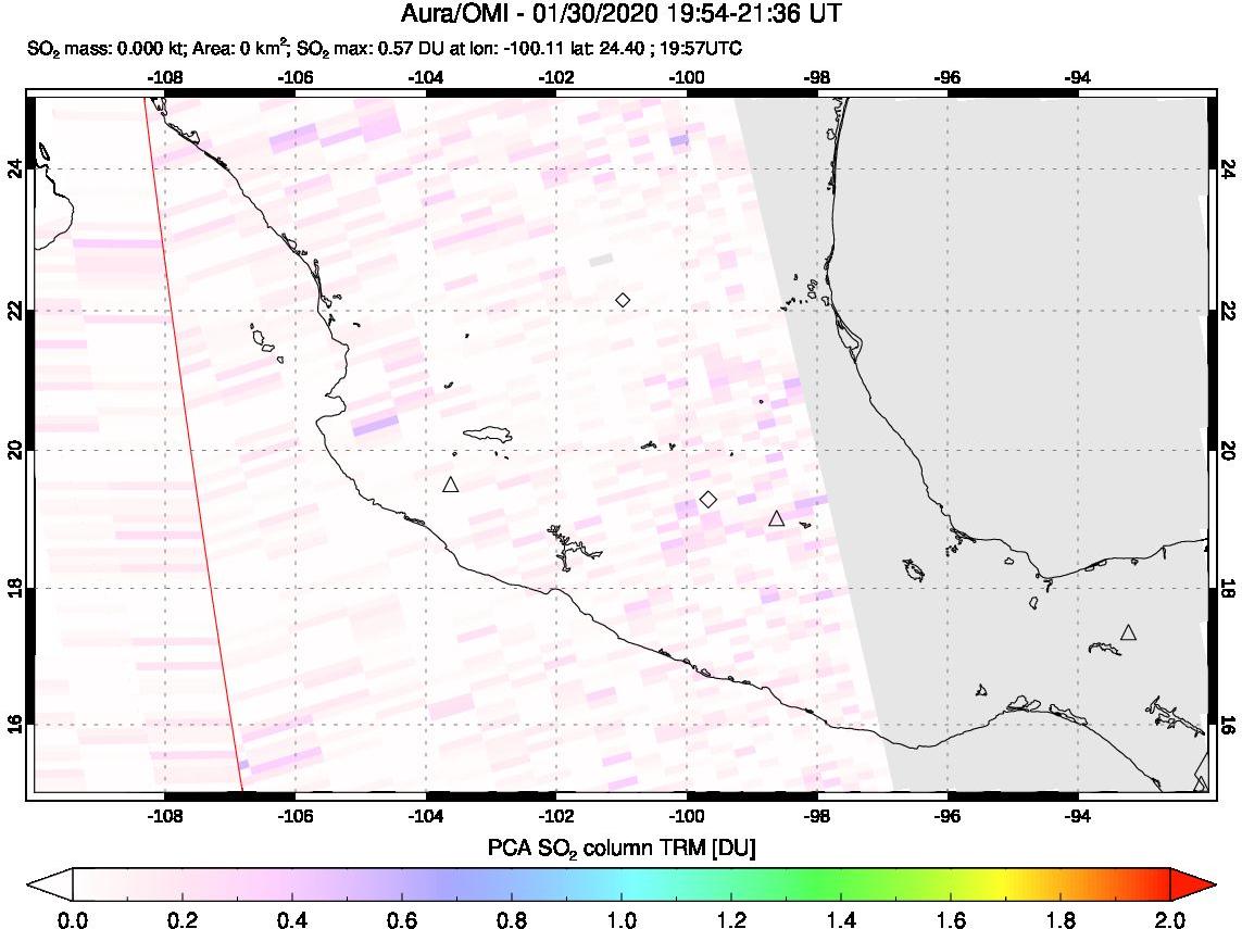 A sulfur dioxide image over Mexico on Jan 30, 2020.