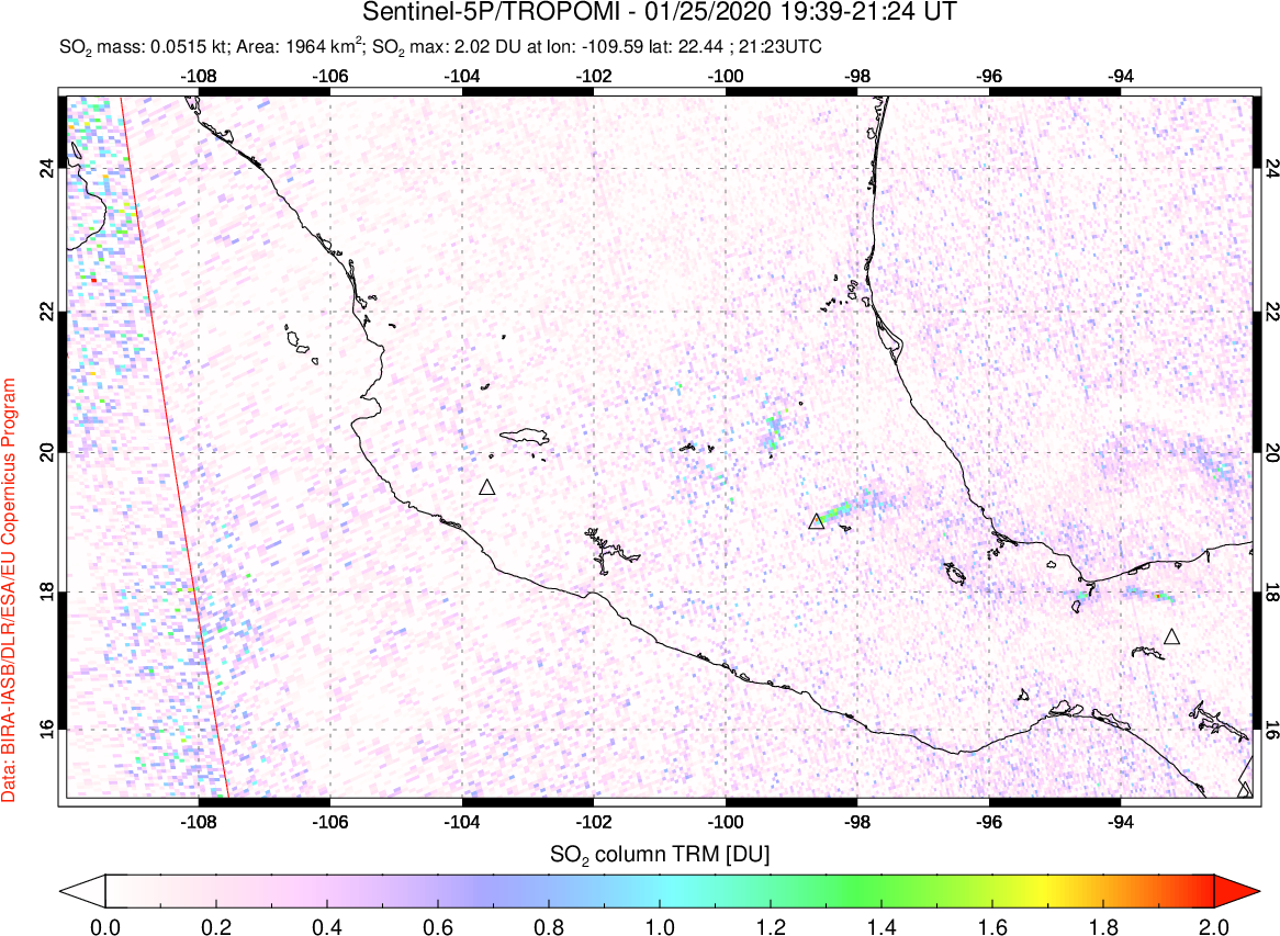 A sulfur dioxide image over Mexico on Jan 25, 2020.