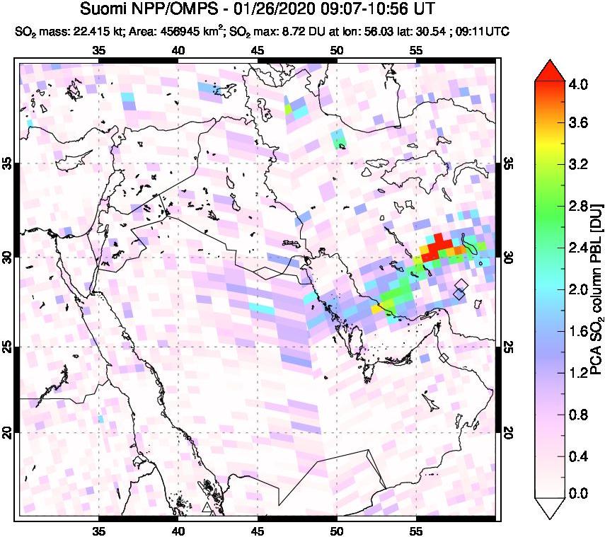A sulfur dioxide image over Middle East on Jan 26, 2020.
