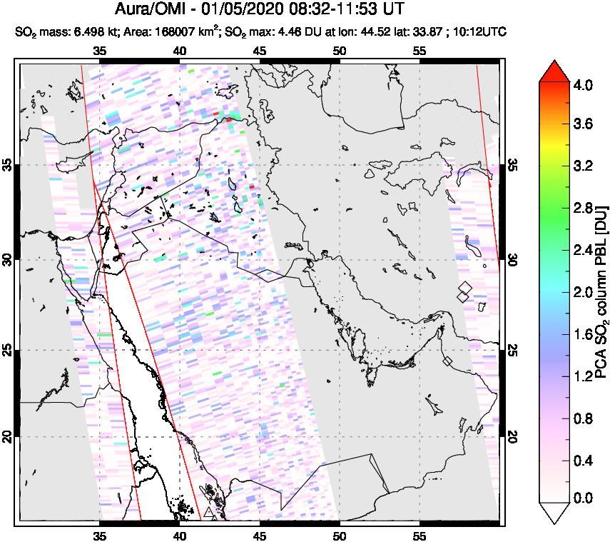 A sulfur dioxide image over Middle East on Jan 05, 2020.