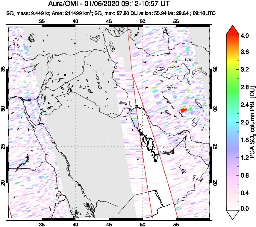 A sulfur dioxide image over Middle East on Jan 06, 2020.