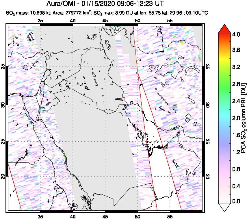 A sulfur dioxide image over Middle East on Jan 15, 2020.