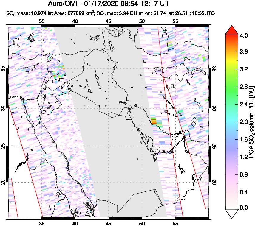 A sulfur dioxide image over Middle East on Jan 17, 2020.