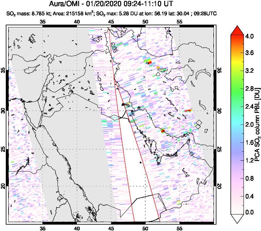 A sulfur dioxide image over Middle East on Jan 20, 2020.