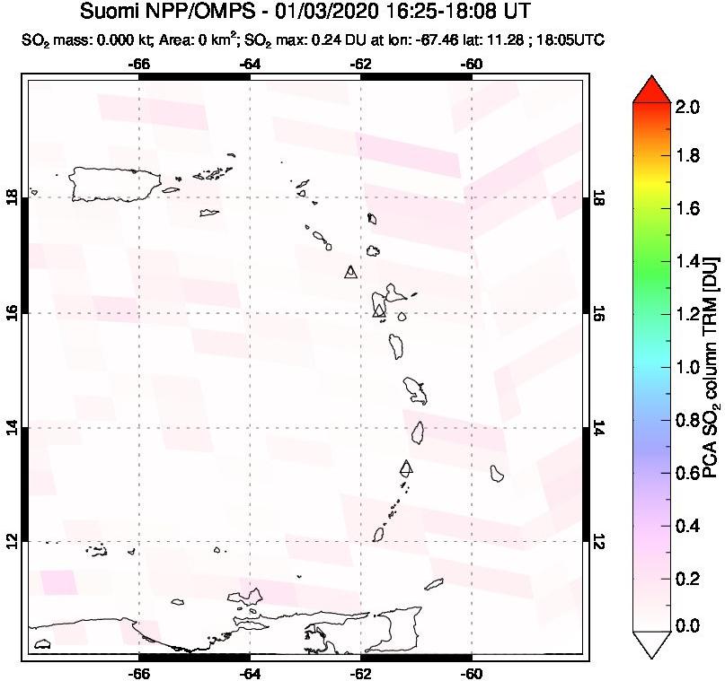 A sulfur dioxide image over Montserrat, West Indies on Jan 03, 2020.