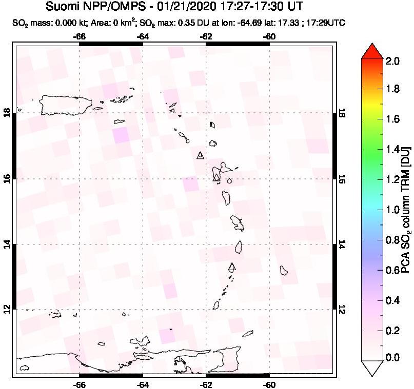 A sulfur dioxide image over Montserrat, West Indies on Jan 21, 2020.