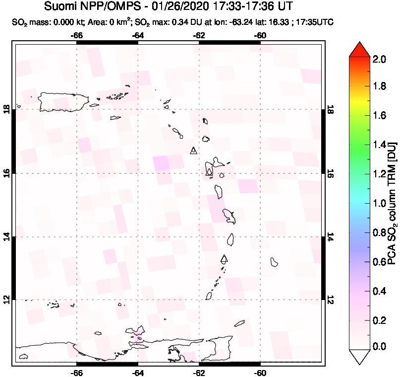 A sulfur dioxide image over Montserrat, West Indies on Jan 26, 2020.