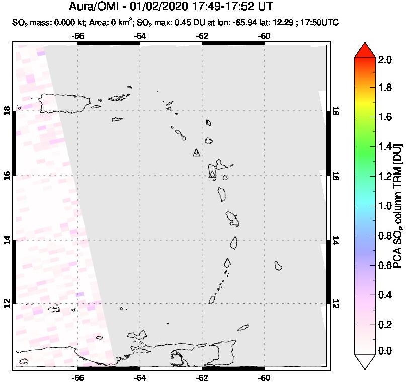 A sulfur dioxide image over Montserrat, West Indies on Jan 02, 2020.