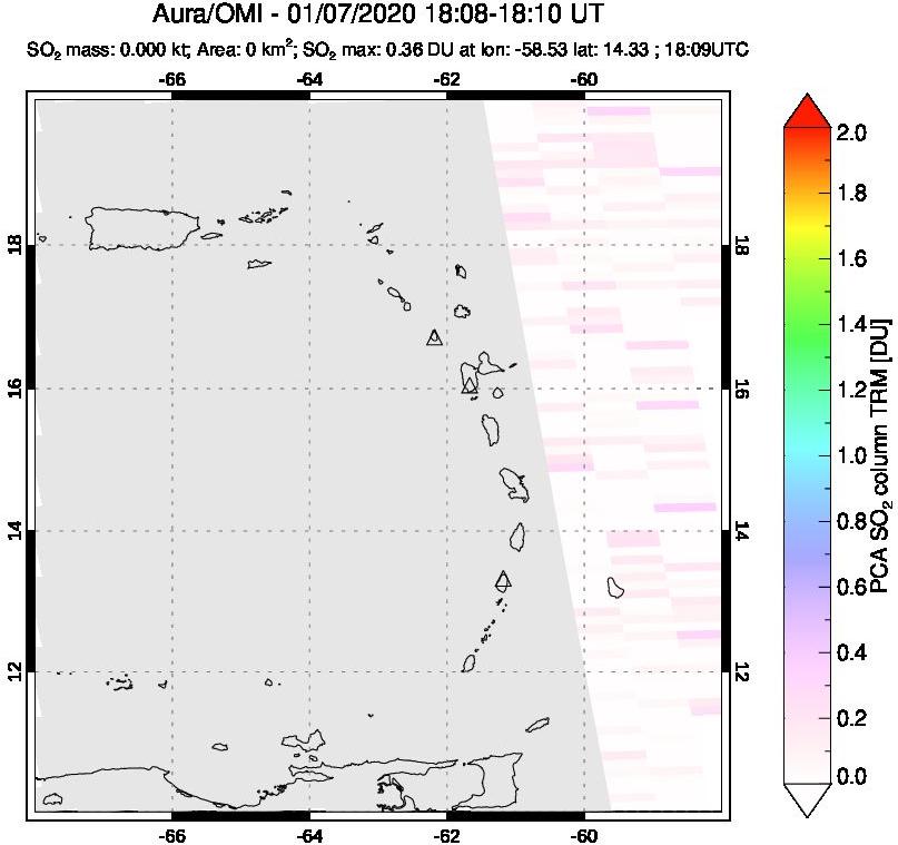 A sulfur dioxide image over Montserrat, West Indies on Jan 07, 2020.