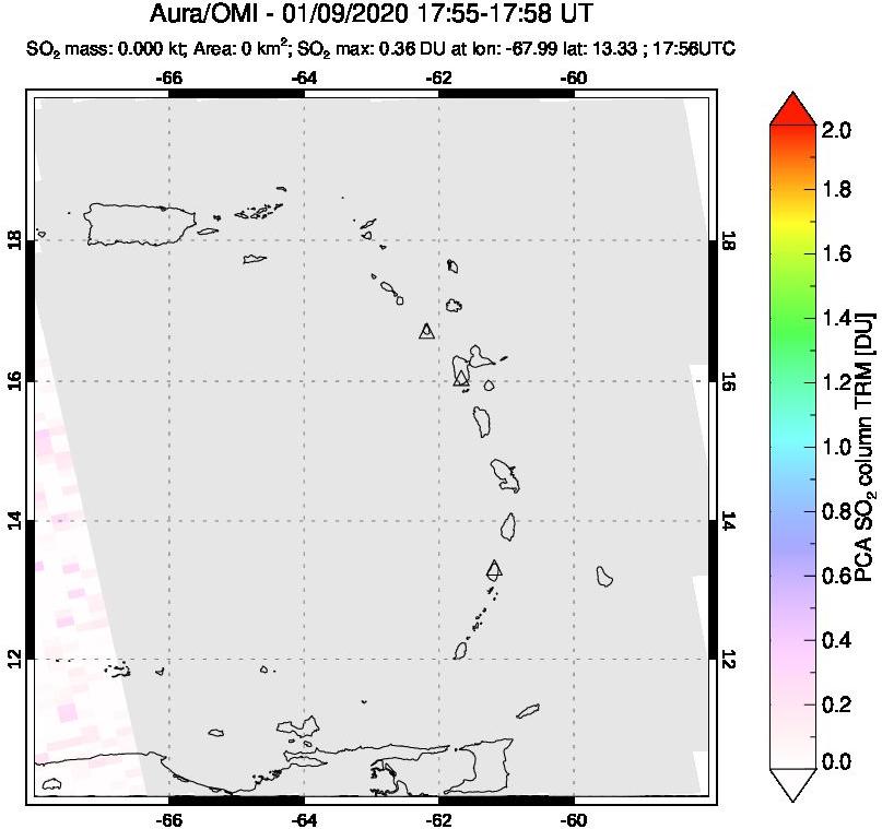 A sulfur dioxide image over Montserrat, West Indies on Jan 09, 2020.