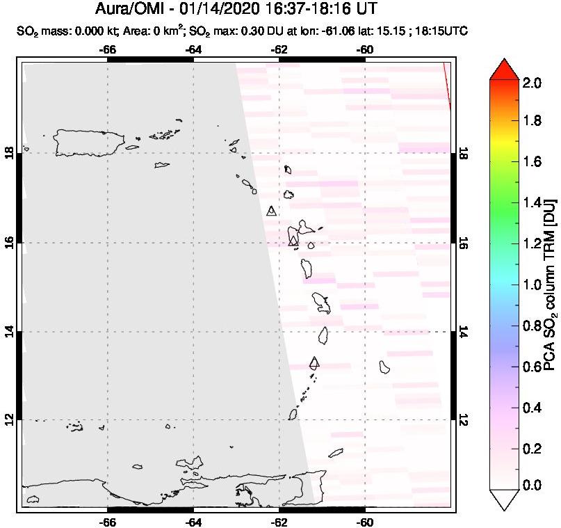 A sulfur dioxide image over Montserrat, West Indies on Jan 14, 2020.