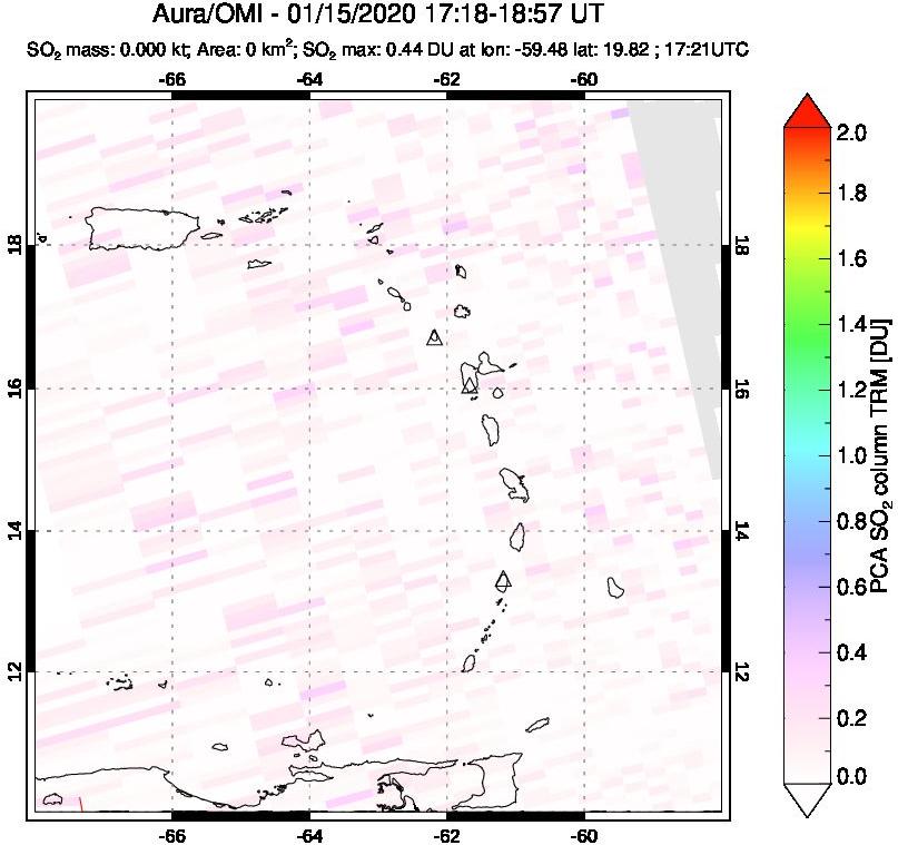 A sulfur dioxide image over Montserrat, West Indies on Jan 15, 2020.