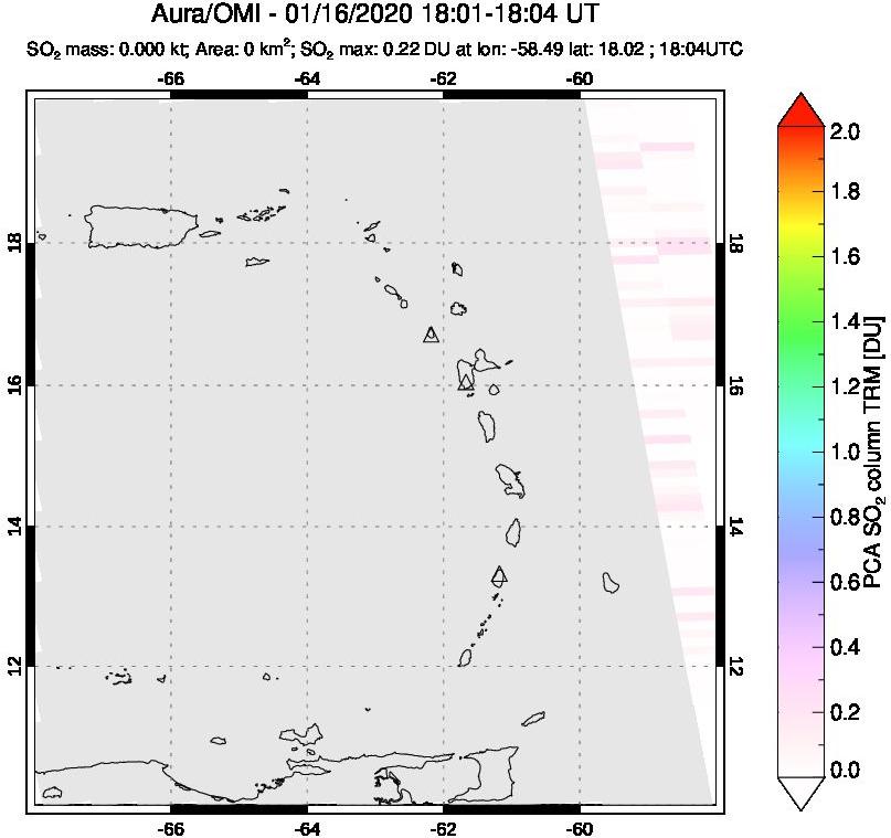 A sulfur dioxide image over Montserrat, West Indies on Jan 16, 2020.