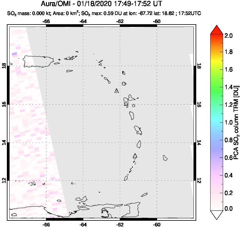A sulfur dioxide image over Montserrat, West Indies on Jan 18, 2020.