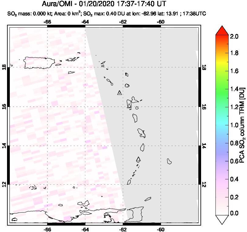 A sulfur dioxide image over Montserrat, West Indies on Jan 20, 2020.