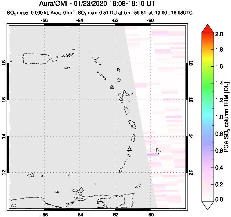 A sulfur dioxide image over Montserrat, West Indies on Jan 23, 2020.