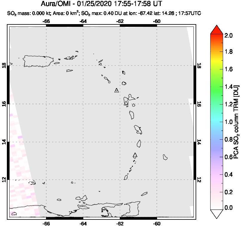 A sulfur dioxide image over Montserrat, West Indies on Jan 25, 2020.