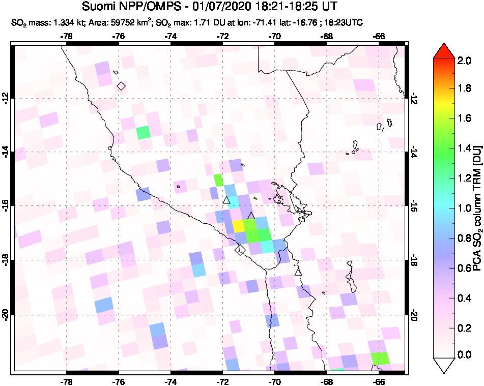 A sulfur dioxide image over Peru on Jan 07, 2020.