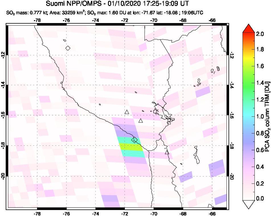 A sulfur dioxide image over Peru on Jan 10, 2020.