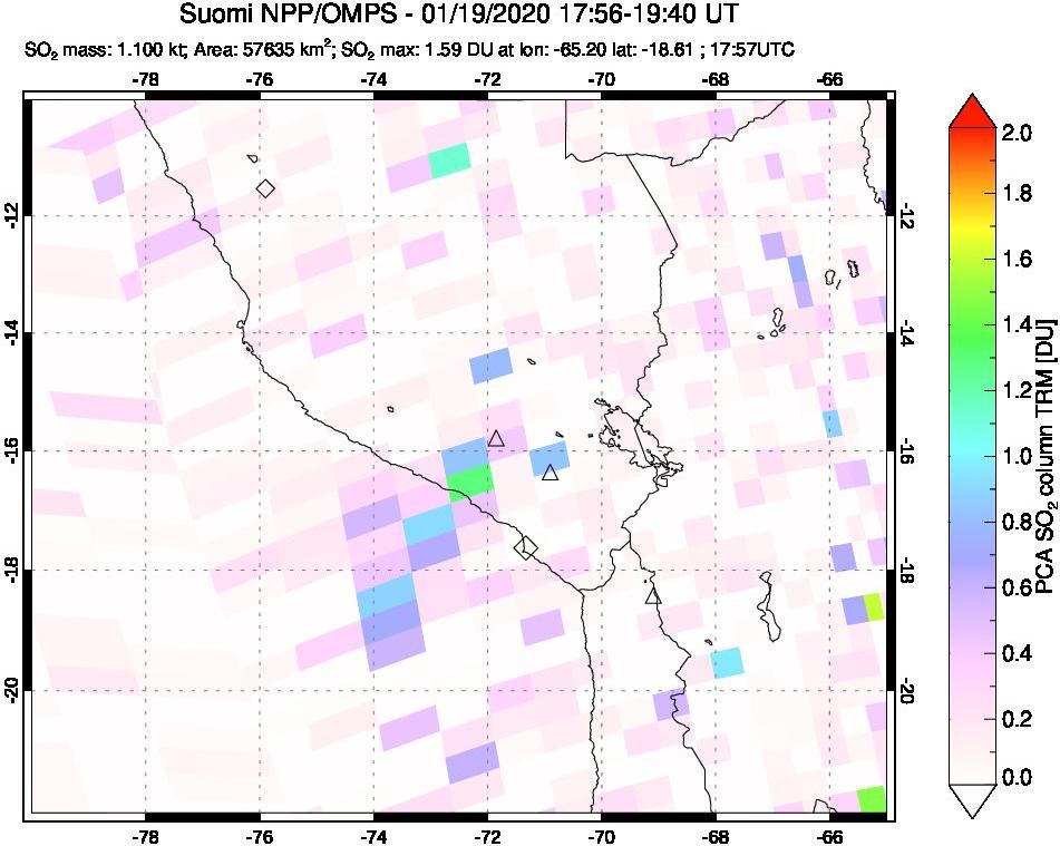 A sulfur dioxide image over Peru on Jan 19, 2020.
