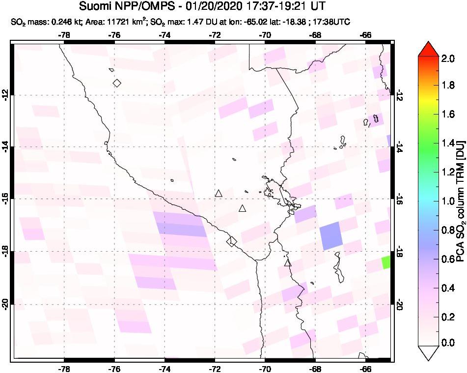 A sulfur dioxide image over Peru on Jan 20, 2020.
