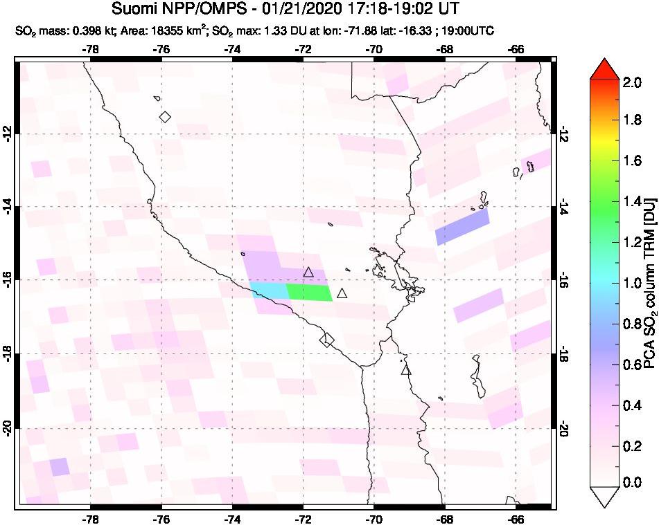 A sulfur dioxide image over Peru on Jan 21, 2020.