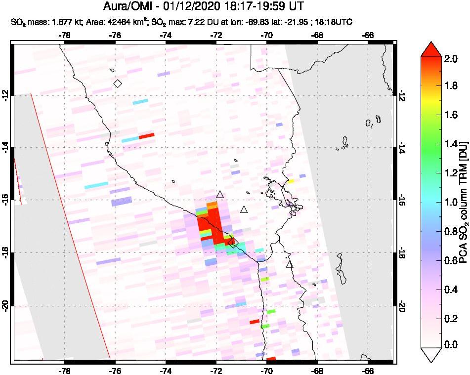 A sulfur dioxide image over Peru on Jan 12, 2020.