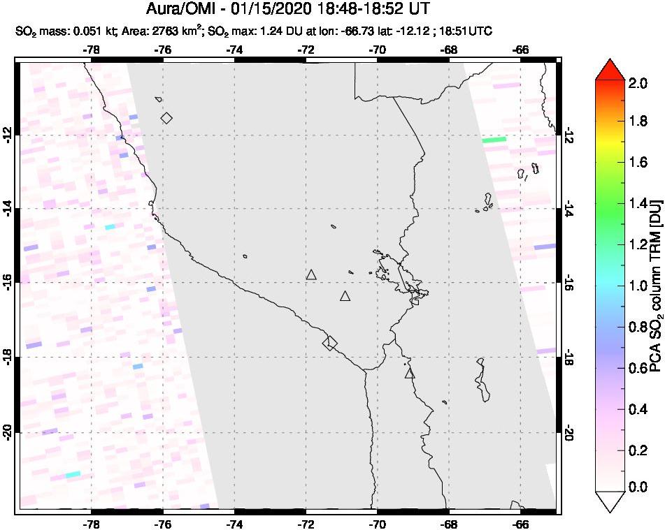 A sulfur dioxide image over Peru on Jan 15, 2020.