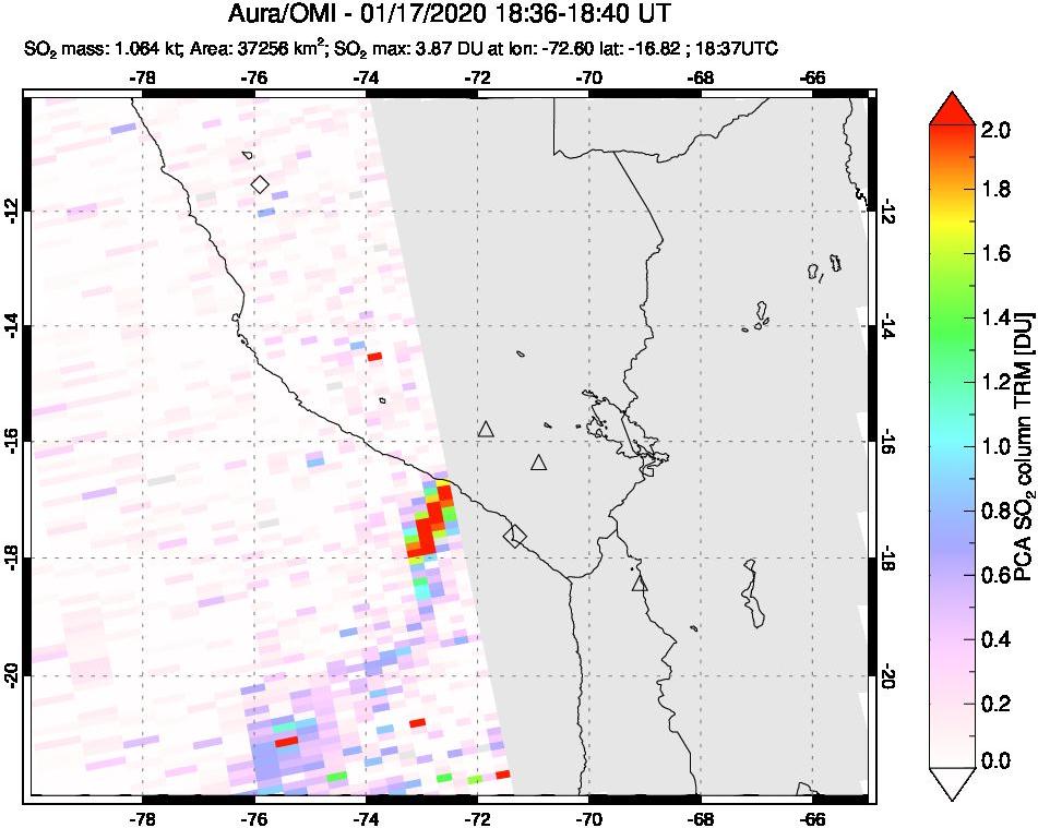 A sulfur dioxide image over Peru on Jan 17, 2020.