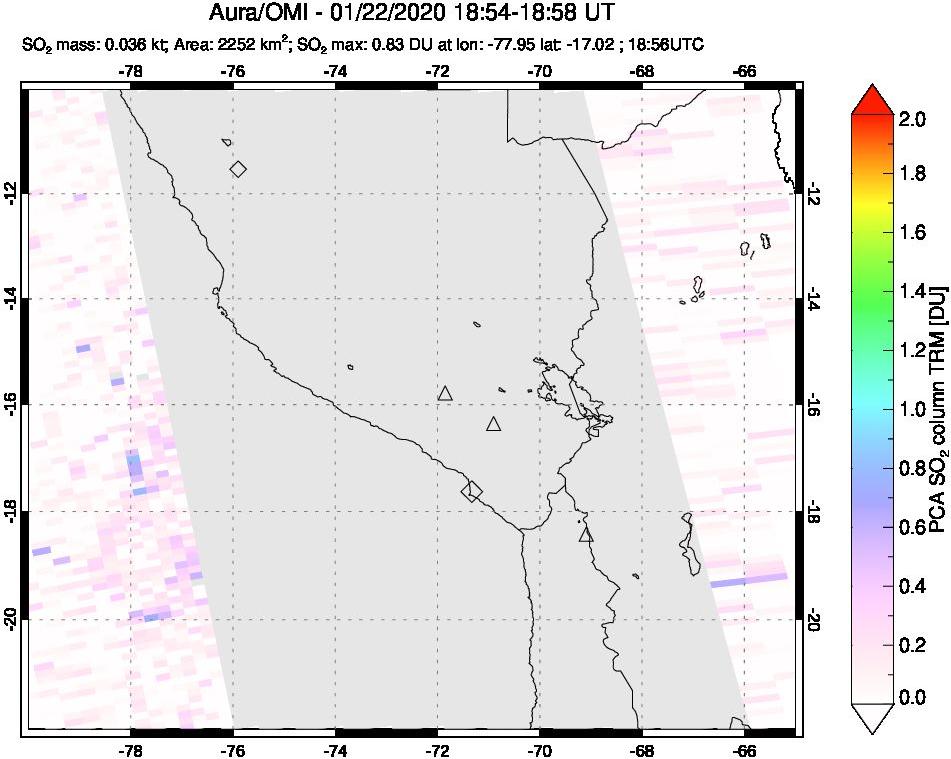 A sulfur dioxide image over Peru on Jan 22, 2020.