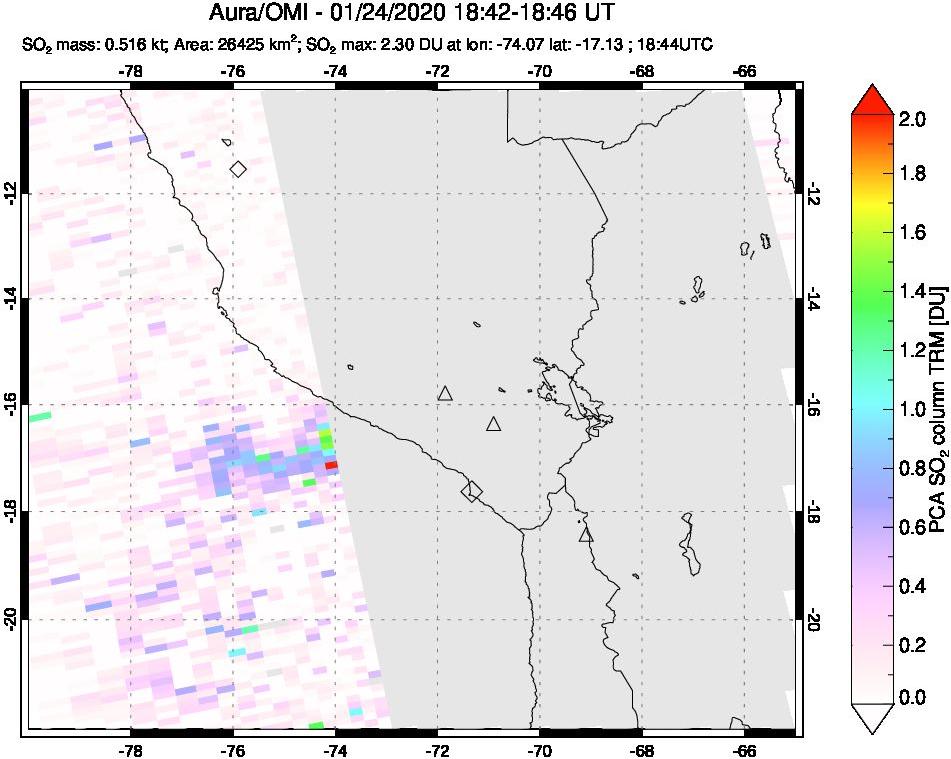 A sulfur dioxide image over Peru on Jan 24, 2020.