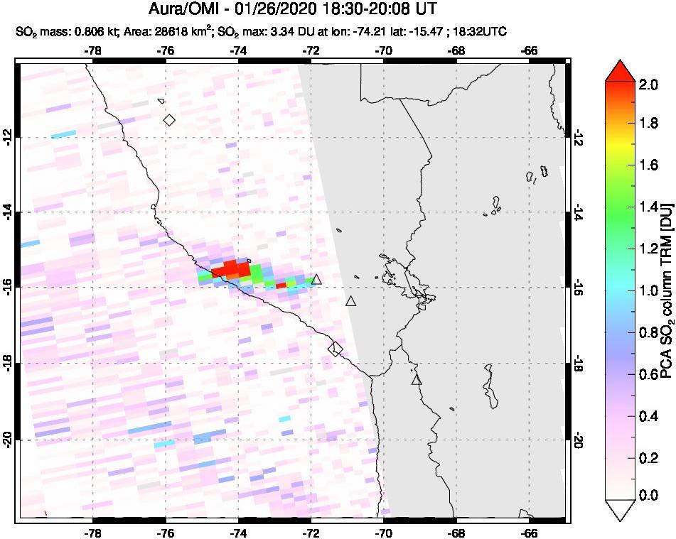 A sulfur dioxide image over Peru on Jan 26, 2020.