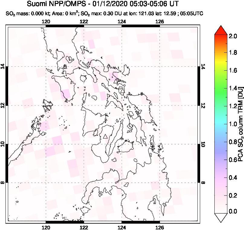 A sulfur dioxide image over Philippines on Jan 12, 2020.