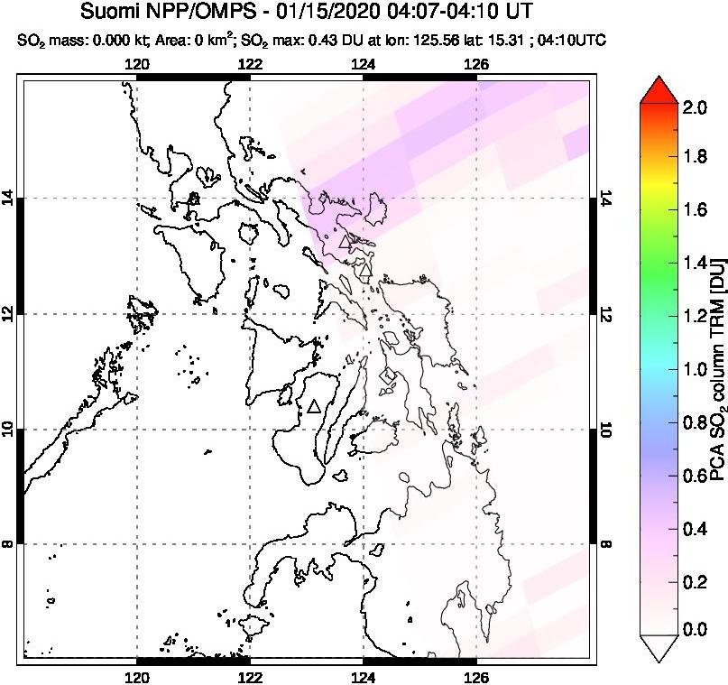 A sulfur dioxide image over Philippines on Jan 15, 2020.