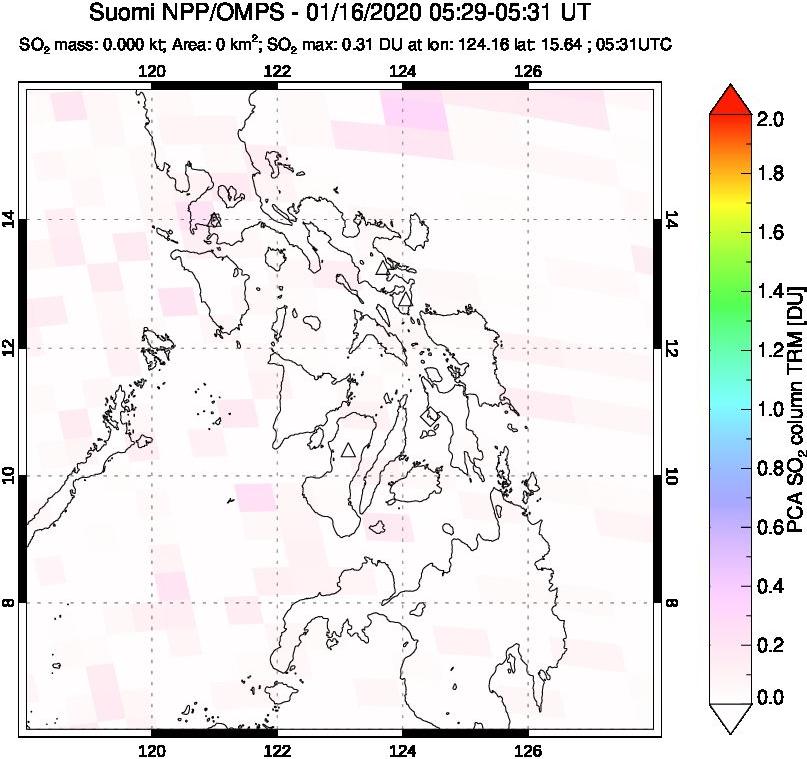 A sulfur dioxide image over Philippines on Jan 16, 2020.