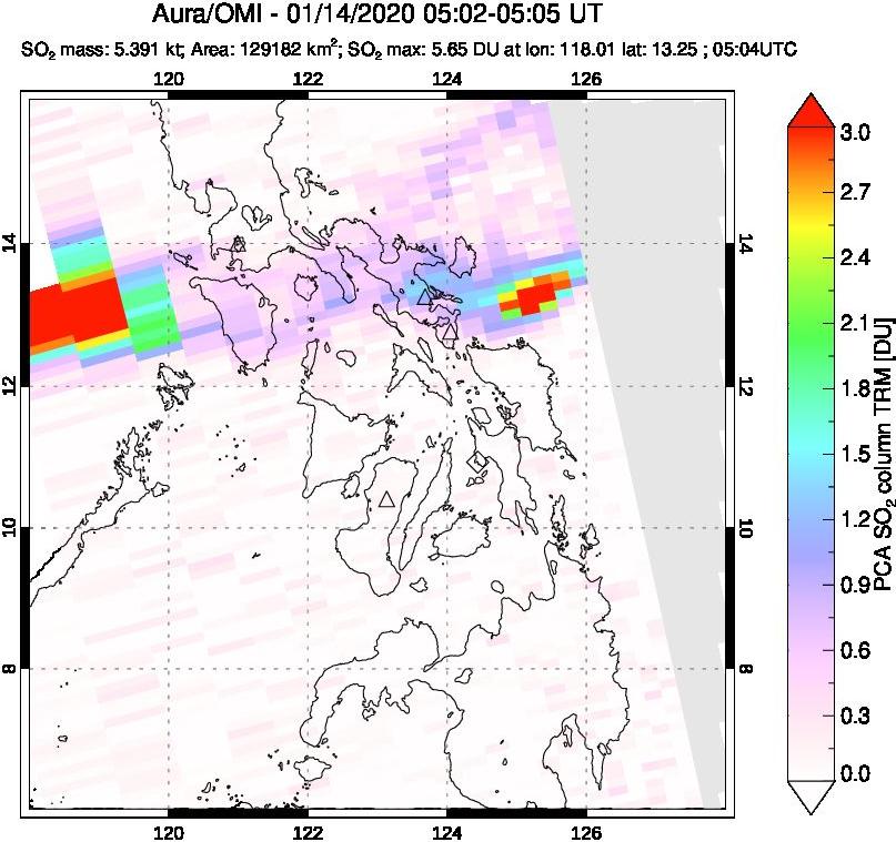 A sulfur dioxide image over Philippines on Jan 14, 2020.