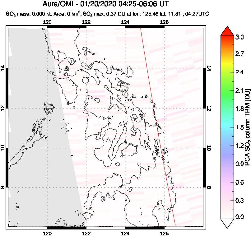 A sulfur dioxide image over Philippines on Jan 20, 2020.