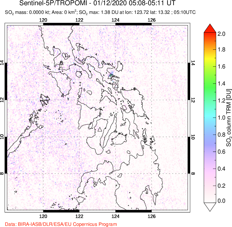 A sulfur dioxide image over Philippines on Jan 12, 2020.