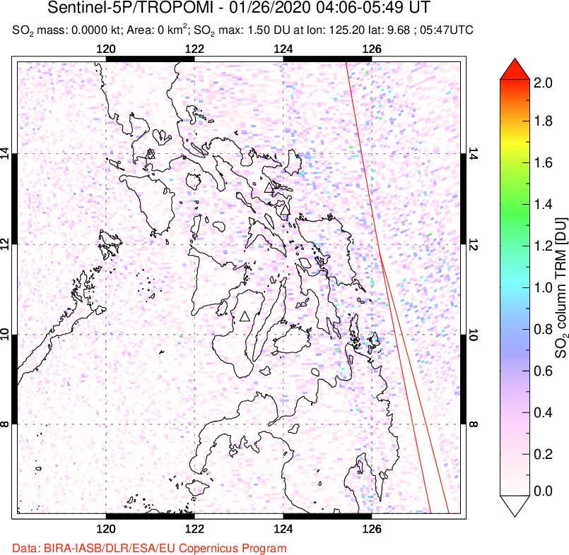 A sulfur dioxide image over Philippines on Jan 26, 2020.