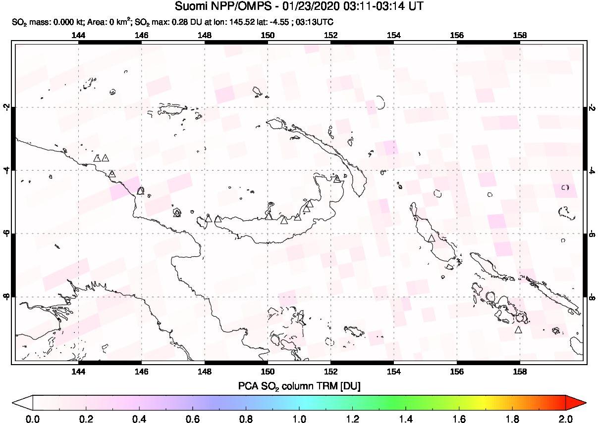 A sulfur dioxide image over Papua, New Guinea on Jan 23, 2020.