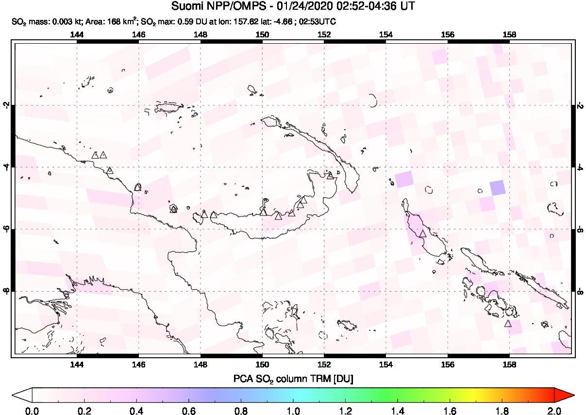 A sulfur dioxide image over Papua, New Guinea on Jan 24, 2020.