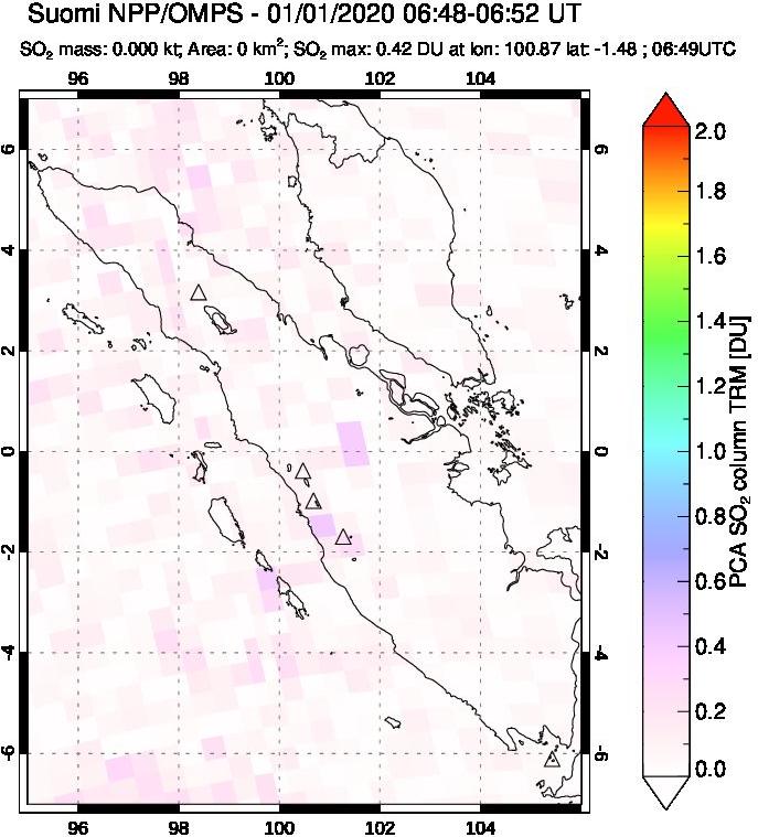 A sulfur dioxide image over Sumatra, Indonesia on Jan 01, 2020.