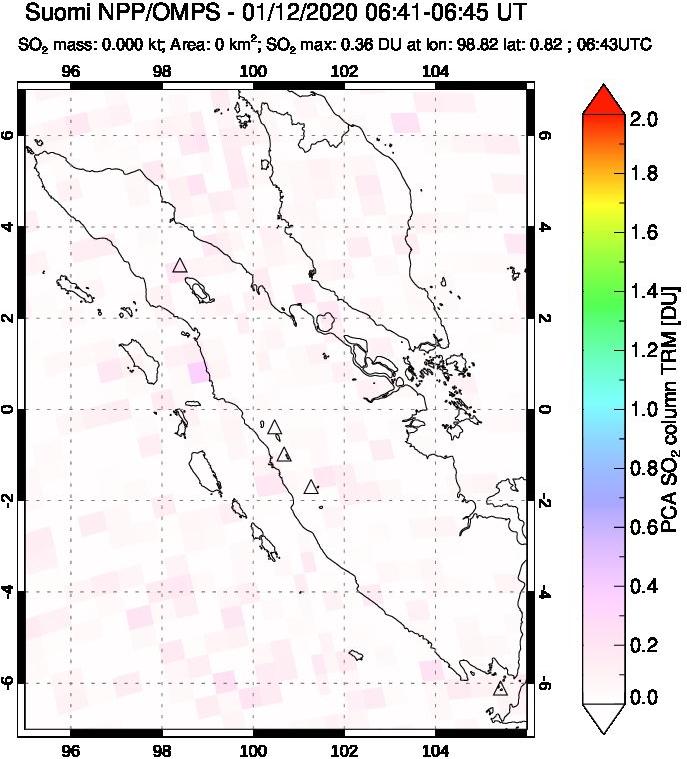 A sulfur dioxide image over Sumatra, Indonesia on Jan 12, 2020.