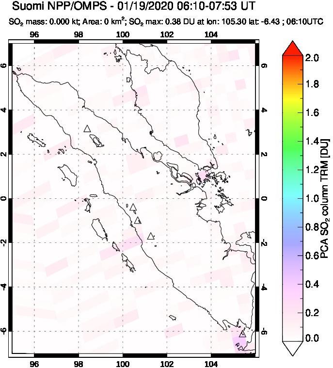 A sulfur dioxide image over Sumatra, Indonesia on Jan 19, 2020.