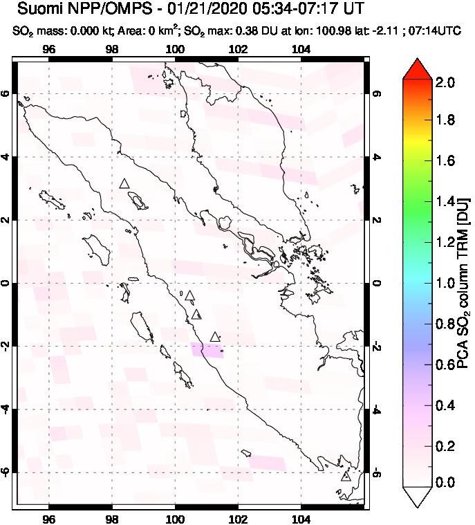 A sulfur dioxide image over Sumatra, Indonesia on Jan 21, 2020.