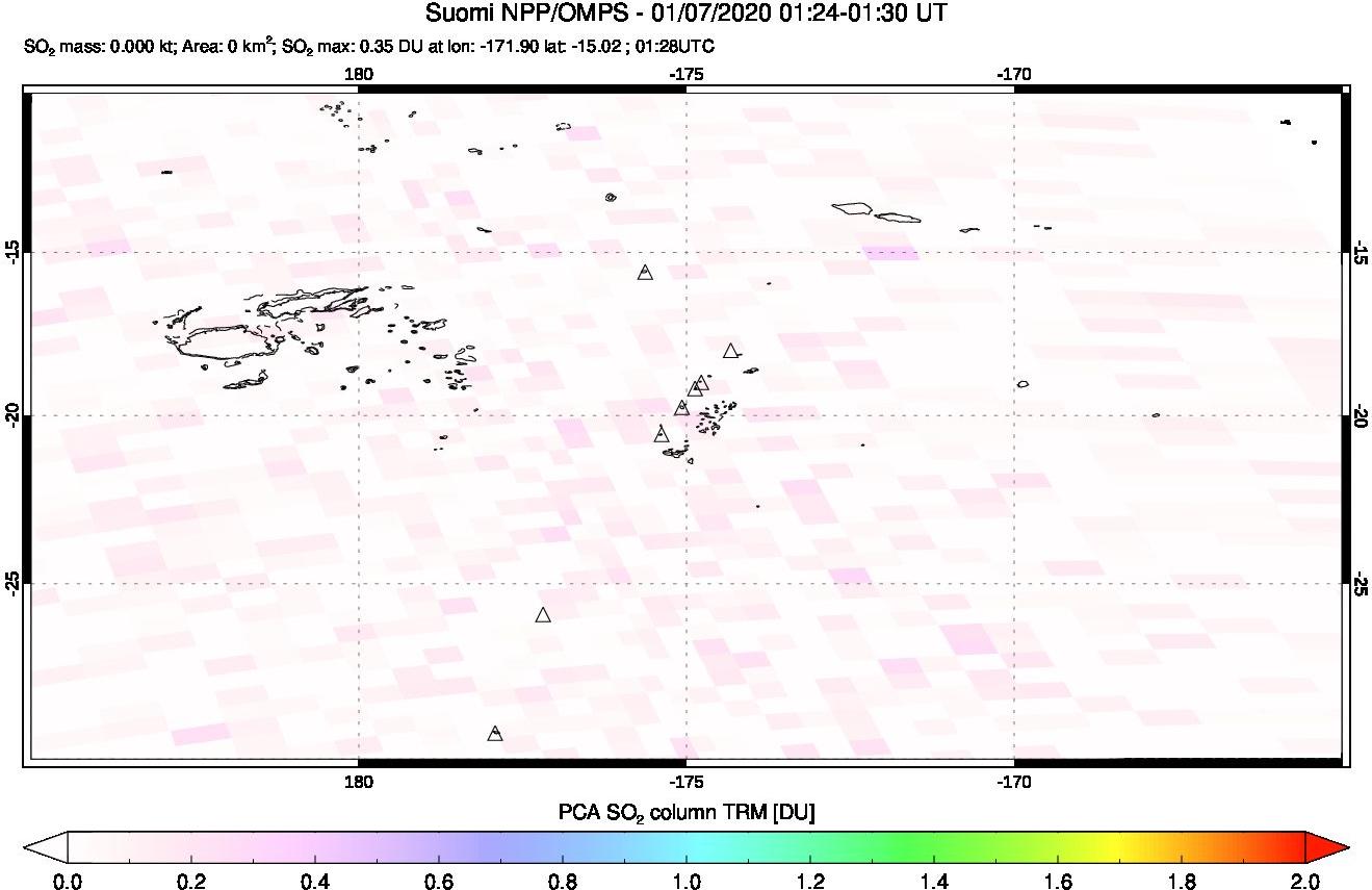 A sulfur dioxide image over Tonga, South Pacific on Jan 07, 2020.