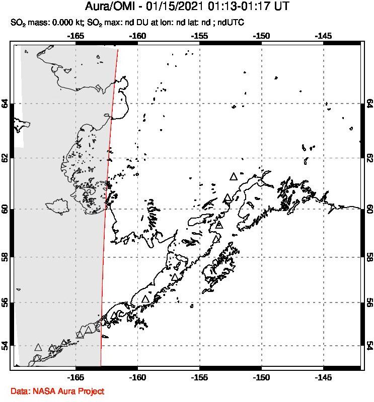 A sulfur dioxide image over Alaska, USA on Jan 15, 2021.