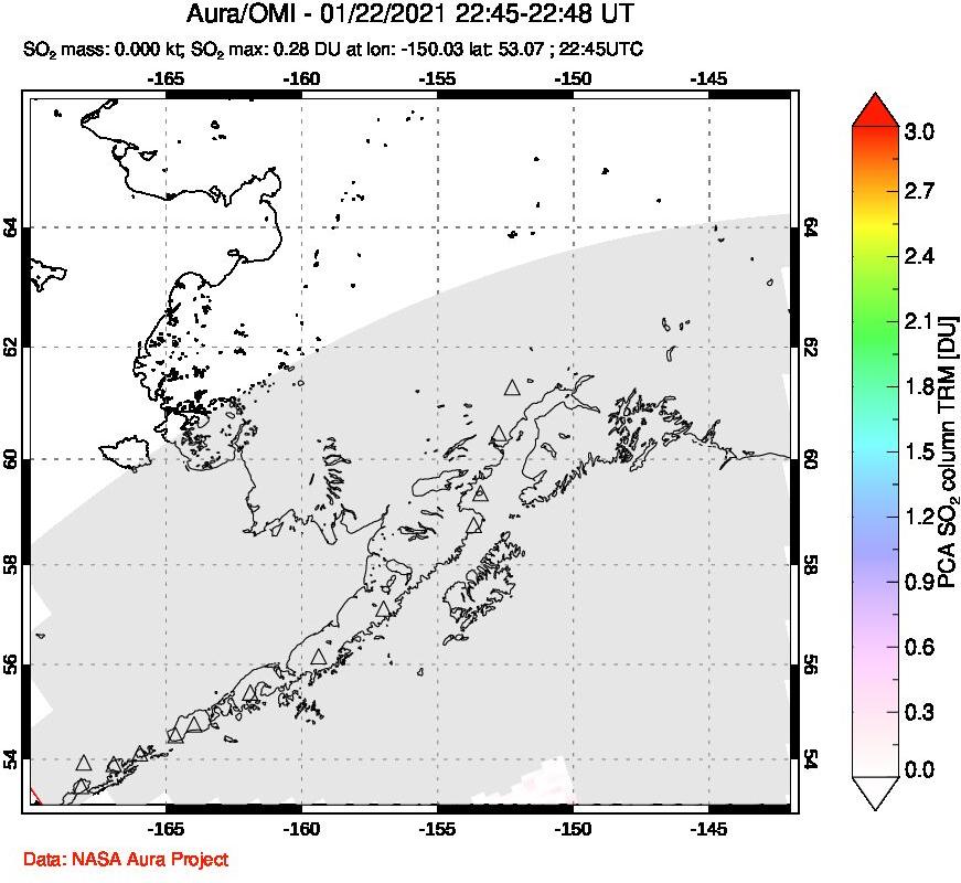 A sulfur dioxide image over Alaska, USA on Jan 22, 2021.