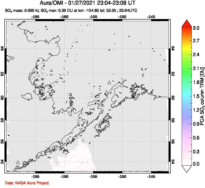 A sulfur dioxide image over Alaska, USA on Jan 27, 2021.