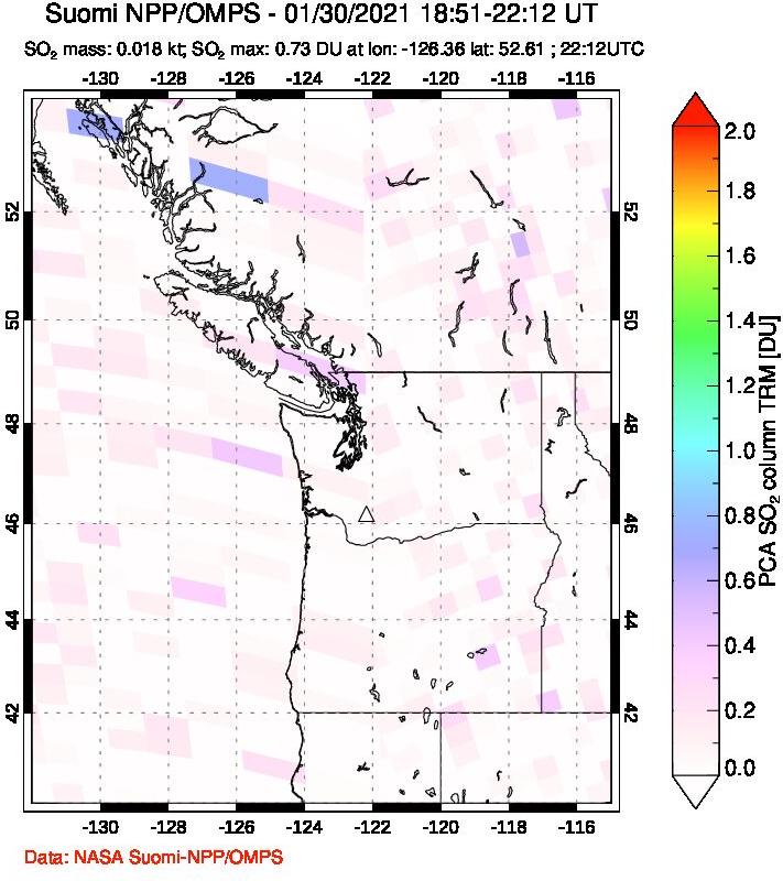 A sulfur dioxide image over Cascade Range, USA on Jan 30, 2021.